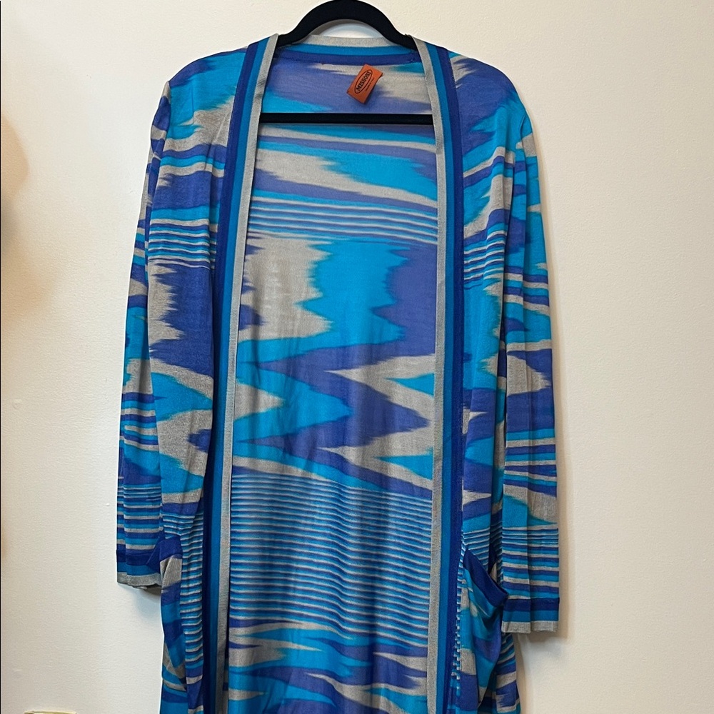 Missoni Blue Teal Gray Open-Front Patterned Cardigan
